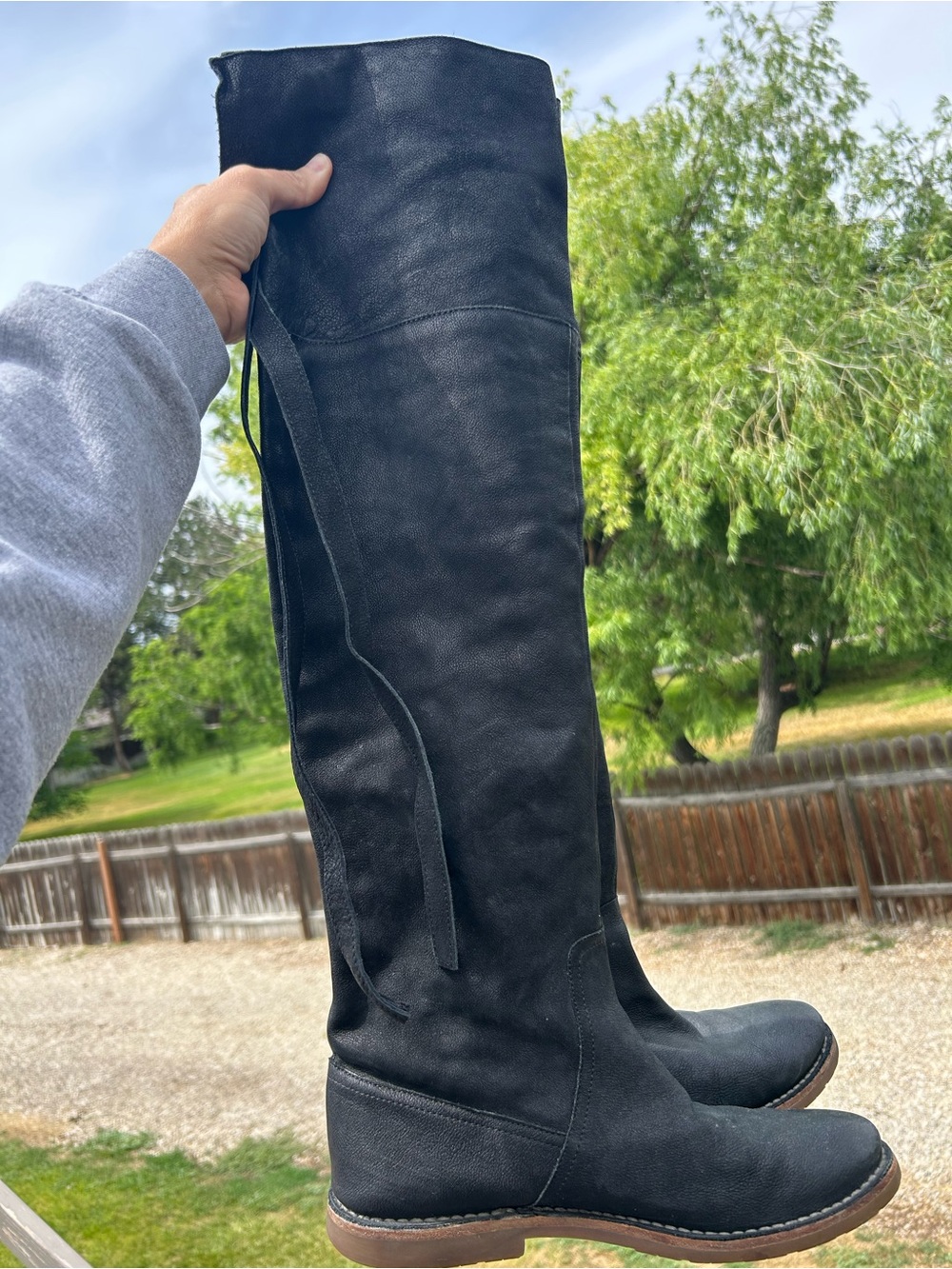 Frye Black Suede Over-the-Knee Tie-Back Boots